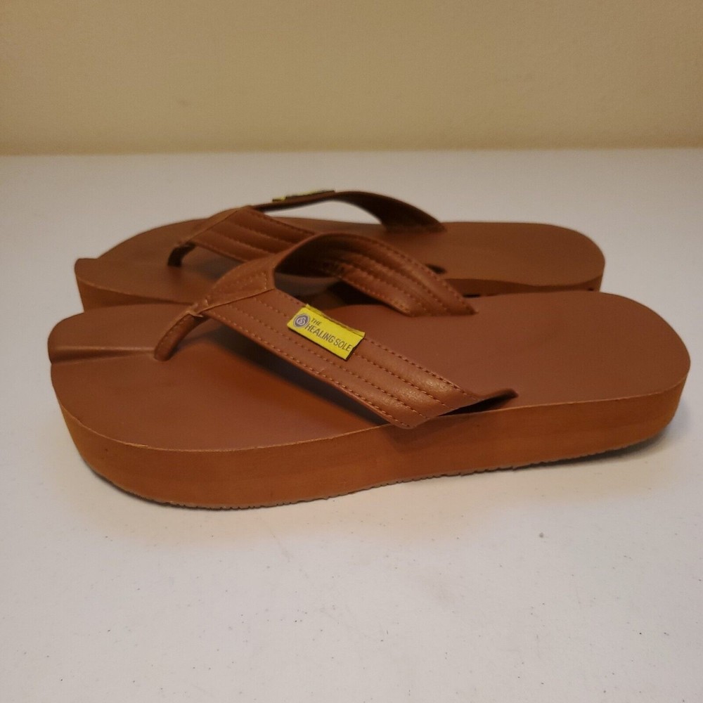 The Healing Sole Sandals W/13 Men 11.5 Plantar Fasciitis Flip Flops Bwn Platform